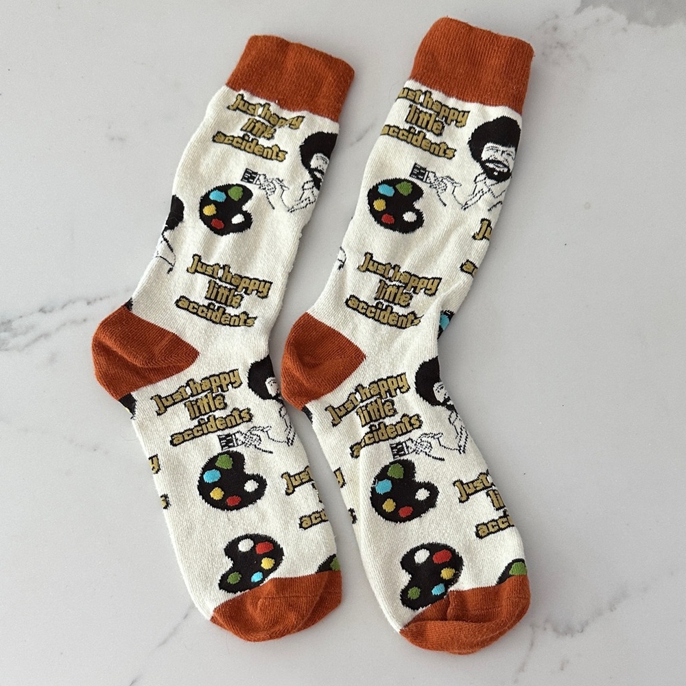 Bob Ross novelty crew socks